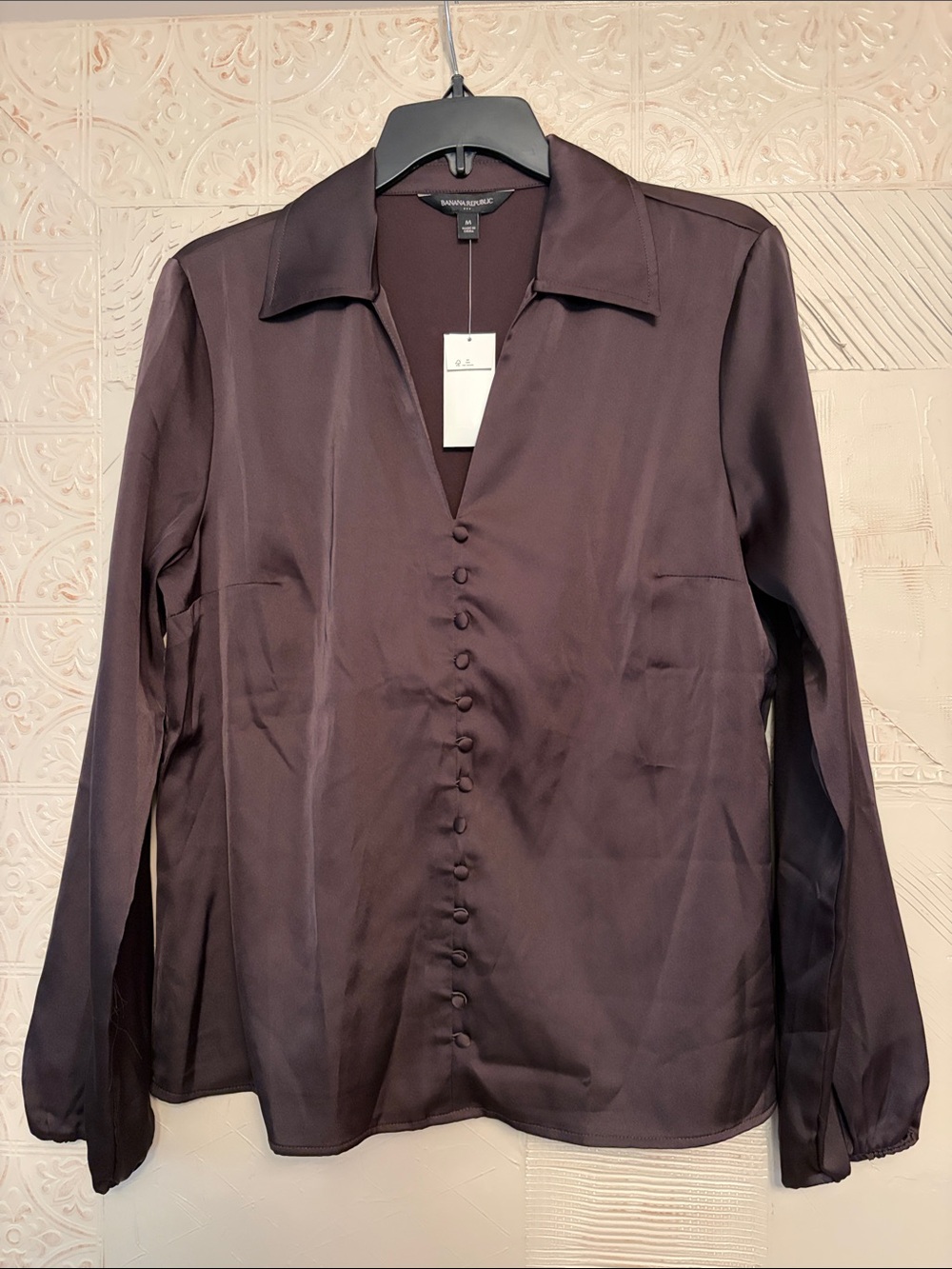 Banana Republic Satin Button-Front Blouse - Brown